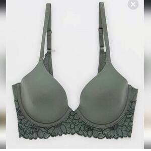 Aerie Sunnie lace lightly lined full coverage bra green size 34C